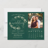 Emerald & Sage Leaves Fotokalender Bewaar de datum Magnetische Uitnodiging (Voorkant)