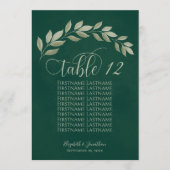 Emerald & Sage Leaves Table Number met Namen (Voorkant)