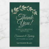 Emerald & Sage Leaves Weddenschap Bedankt Mini Wijn Etiket (Enkel label)