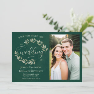 Emerald & Salie Groene Bladeren & Foto Rustieke Tr Save The Date