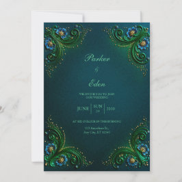 Emerald Sapphire Filigree Wedding Kaart