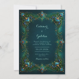 Emerald Sapphire Gilded Floral Wedding Kaart