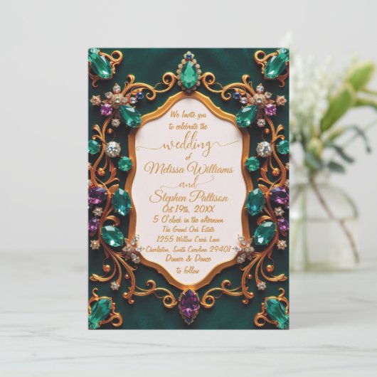 Emerald & Sapphire Luxury Wedding Kaart (Staand voorkant)