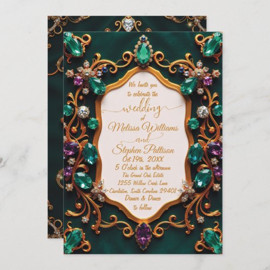 Emerald & Sapphire Luxury Wedding Kaart (Voorkant / Achterkant)