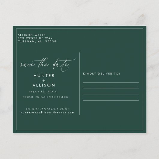 Emerald Save the Date Briefkaart (Achterkant)