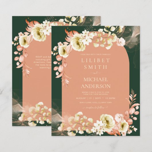 Emerald Season Coral Green Floral Wedding (Voorkant / Achterkant)