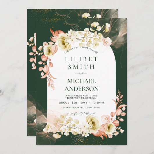Emerald Season Coral Green Floral Wedding (Voorkant / Achterkant)