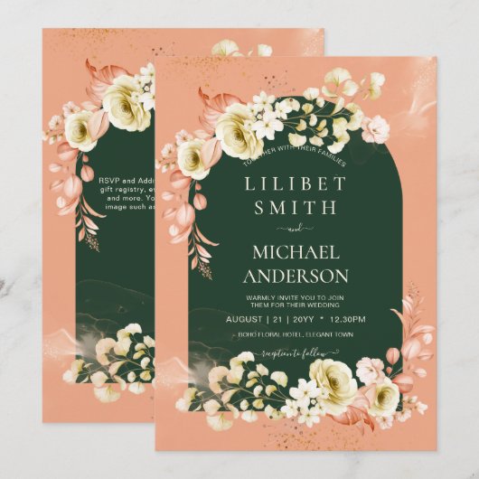 Emerald Season Coral Green Floral Wedding (Voorkant / Achterkant)