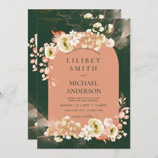 Emerald Season Coral Green Floral Wedding (Voorkant / Achterkant)