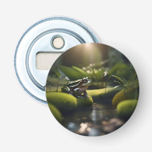 Emerald Serenity: een groene kikker aan de rivier, Button Flesopener