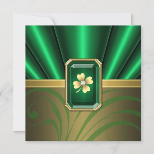 Emerald Silk Pleats Jewel St Patrick's Day Invite Kaart (Voorkant)