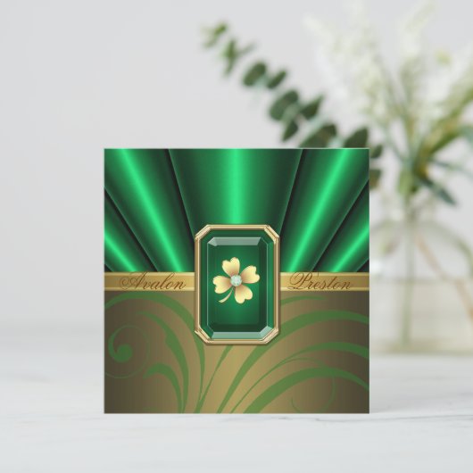 Emerald Silk St Patrick's Day Wedding Invite Kaart (Staand voorkant)
