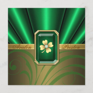 Emerald Silk St Patrick's Day Wedding Invite Kaart