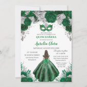 Emerald Silver Bloemen Masquerade Ball Quinceañera Kaart (Voorkant)