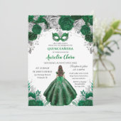 Emerald Silver Bloemen Masquerade Ball Quinceañera Kaart (Staand voorkant)