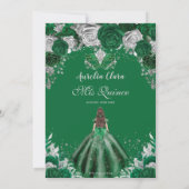 Emerald Silver Bloemen Masquerade Ball Quinceañera Kaart (Achterkant)