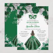 Emerald Silver Bloemen Masquerade Ball Quinceañera Kaart (Voorkant / Achterkant)