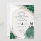 Emerald Silver Boho Rozen Princess Quinceañera Kaart (Voorkant)