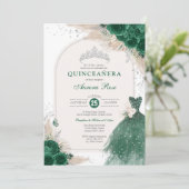 Emerald Silver Boho Rozen Princess Quinceañera Kaart (Staand voorkant)