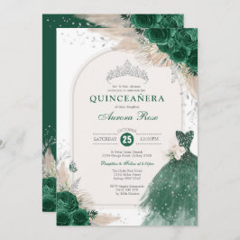 Emerald Silver Boho Rozen Princess Quinceañera Kaart