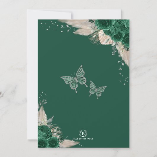 Emerald Silver Flower Quinceañera Mis Quince Anos Kaart (Achterkant)