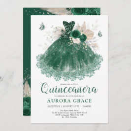 Emerald Silver Flower Quinceañera Mis Quince Anos Kaart