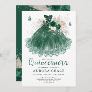 Emerald Silver Flower Quinceañera Mis Quince Anos Kaart