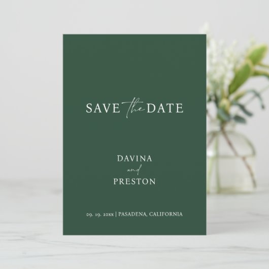 Emerald Simple Wedding Script Modern Photo Save T Save The Date (Staand voorkant)