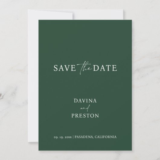 Emerald Simple Wedding Script Modern Photo Save T The Date (Voorkant)