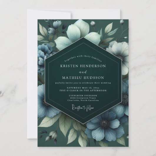 Emerald Slate Bloom Wedding Kaart (Voorkant)