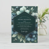 Emerald Slate Bloom Wedding Kaart (Staand voorkant)