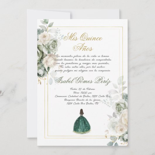 Emerald Spanish Quinceanera Kaart (Voorkant)