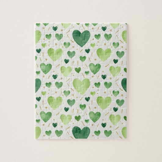 Emerald Sparkle | Green & Gold Watercolor Hearts Legpuzzel (Verticaal)