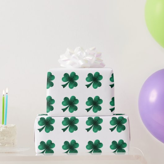 Emerald Sparkles Shamrock Clover groen wit Cadeaupapier (Feestgeschenken)