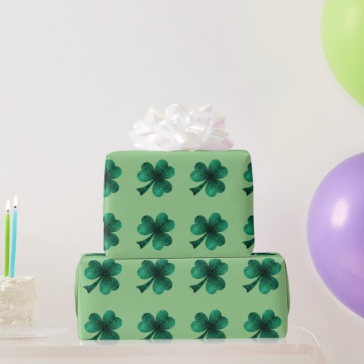 Emerald Sparkles Shamrock Clover sage groen Cadeaupapier (Feestgeschenken)