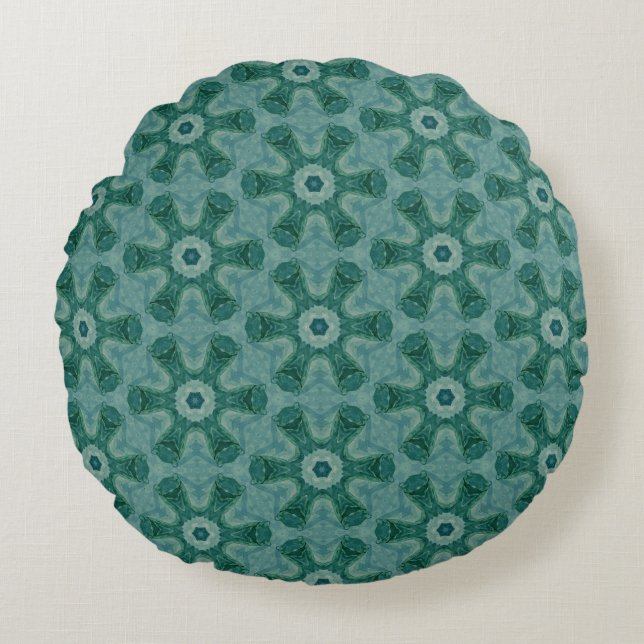 Emerald Starburst Kaleidoscoop Rond Kussen (Voorkant)