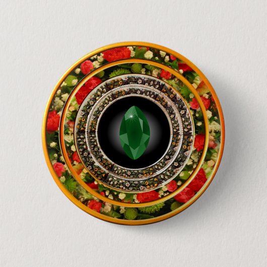 Emerald Stone in Floral Lijsten Ronde Button 5,7 Cm (Voorkant)