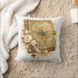 Emerald Storybook Fairytale Throw Pillow Kussen<br><div class="desc">A charming throw pillow featuring a vintage emerald storybook design adorned with delicate roses and elegant golden details. Inspired by timeless fairytales and classic storybook illustrations,  this decorative piece adds a soft touch of magical nostalgia—perfect for creating a cozy,  enchanted atmosphere in any space.</div>