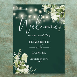 Emerald String Lights Bloemen Huwelijk Welkom Poster
