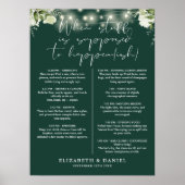 Emerald String Lights Floral Wedding Itinerary Poster (Voorkant)