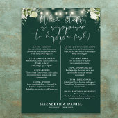 Emerald String Lights Floral Wedding Itinerary Poster