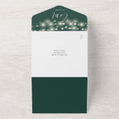 Emerald String Lights QR Code Monogram Weddenschap All In One Uitnodiging (Buitenkant)