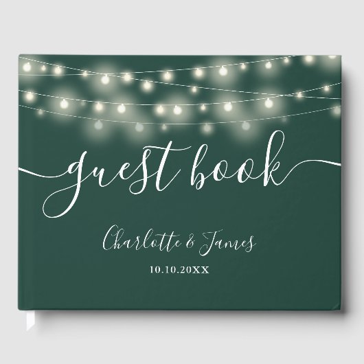 Emerald String Lights Signature Script Trouwdag Gastenboek (Voorkant)