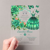 Emerald Sweet15 QUINCEANERA Green Dress Butterfly Acryl Uitnodigingen (Insitu (Draagbaar))