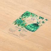 Emerald Sweet15 QUINCEANERA Green Dress Butterfly Acryl Uitnodigingen (Laagn)