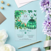 Emerald Sweet15 QUINCEANERA Green Dress Butterfly Acryl Uitnodigingen (Insitu (Huwelijk))