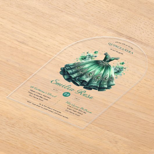 Emerald Sweet15 QUINCEANERA Green Dress Clear Acryl Uitnodigingen (Laagn)