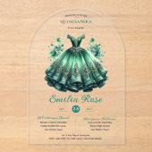 Emerald Sweet15 QUINCEANERA Green Dress Clear Acryl Uitnodigingen (Voorkant)