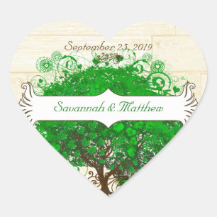 Emerald Swirl Heart Leaf Tree Wedding Seal Hart Sticker