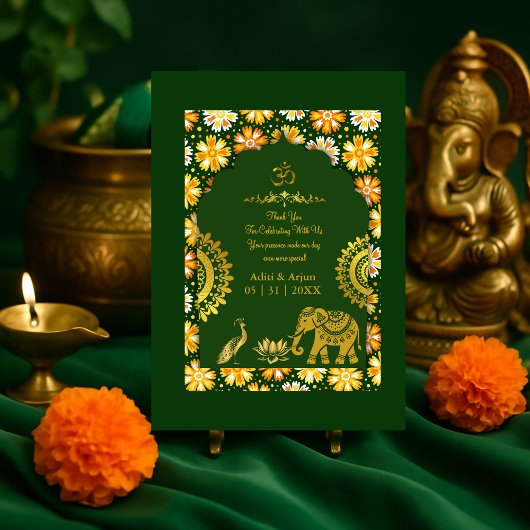 emerald traditional hindu motifs wedding thanks bedankkaart